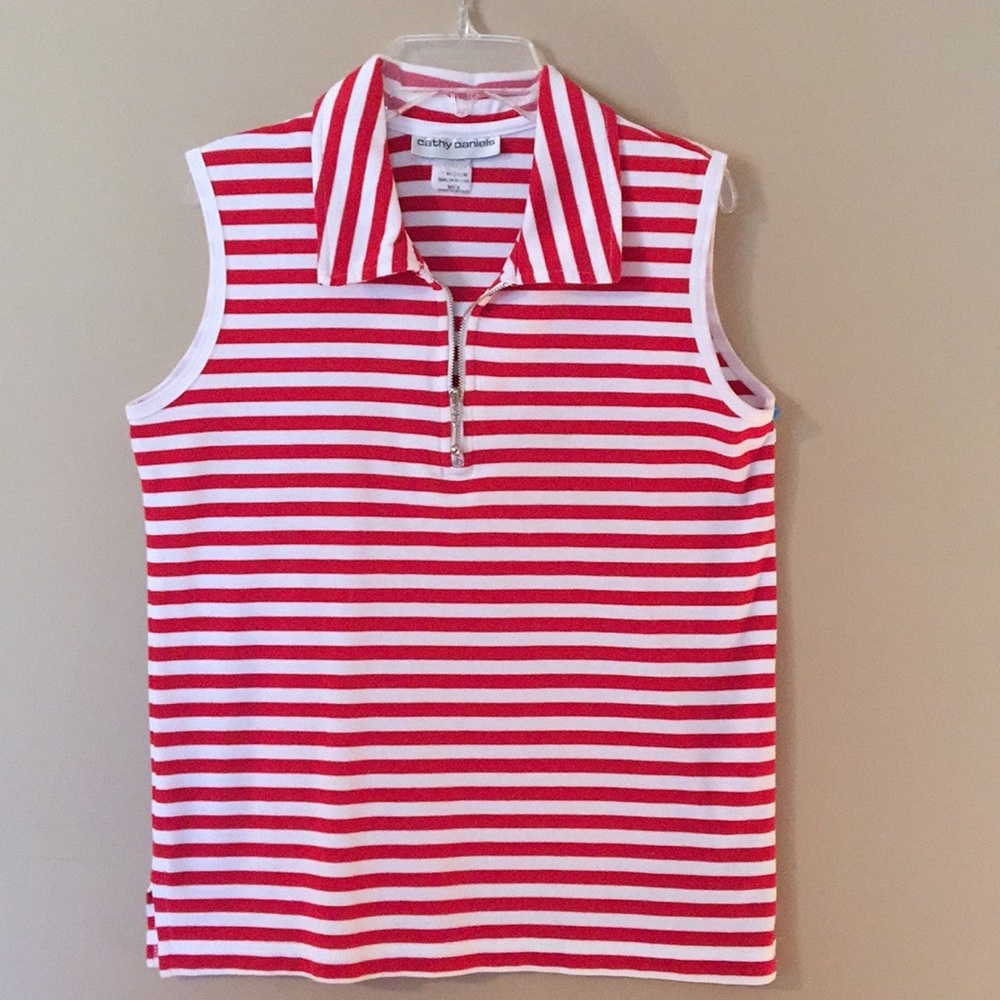 Women's Red/white stripe Sleeveless knit top